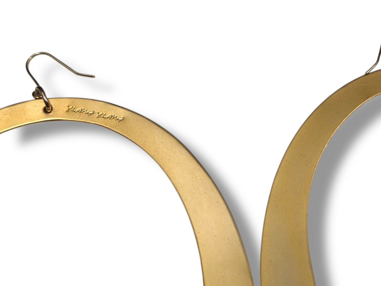 Vintage LARGE BRASS GOLD HOOP EARRING BY YLANG-YLANG COLLECTION Size ONE SIZE - 4 Thumbnail