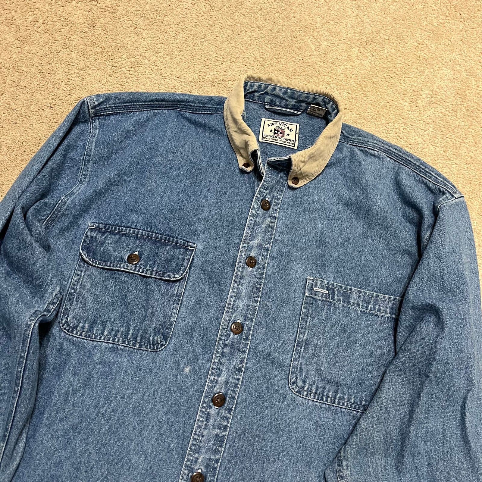 Other Vintage American Blue Corduroy Collar Denim Jean Button Up Size US XL / EU 56 / 4 - 3 Thumbnail