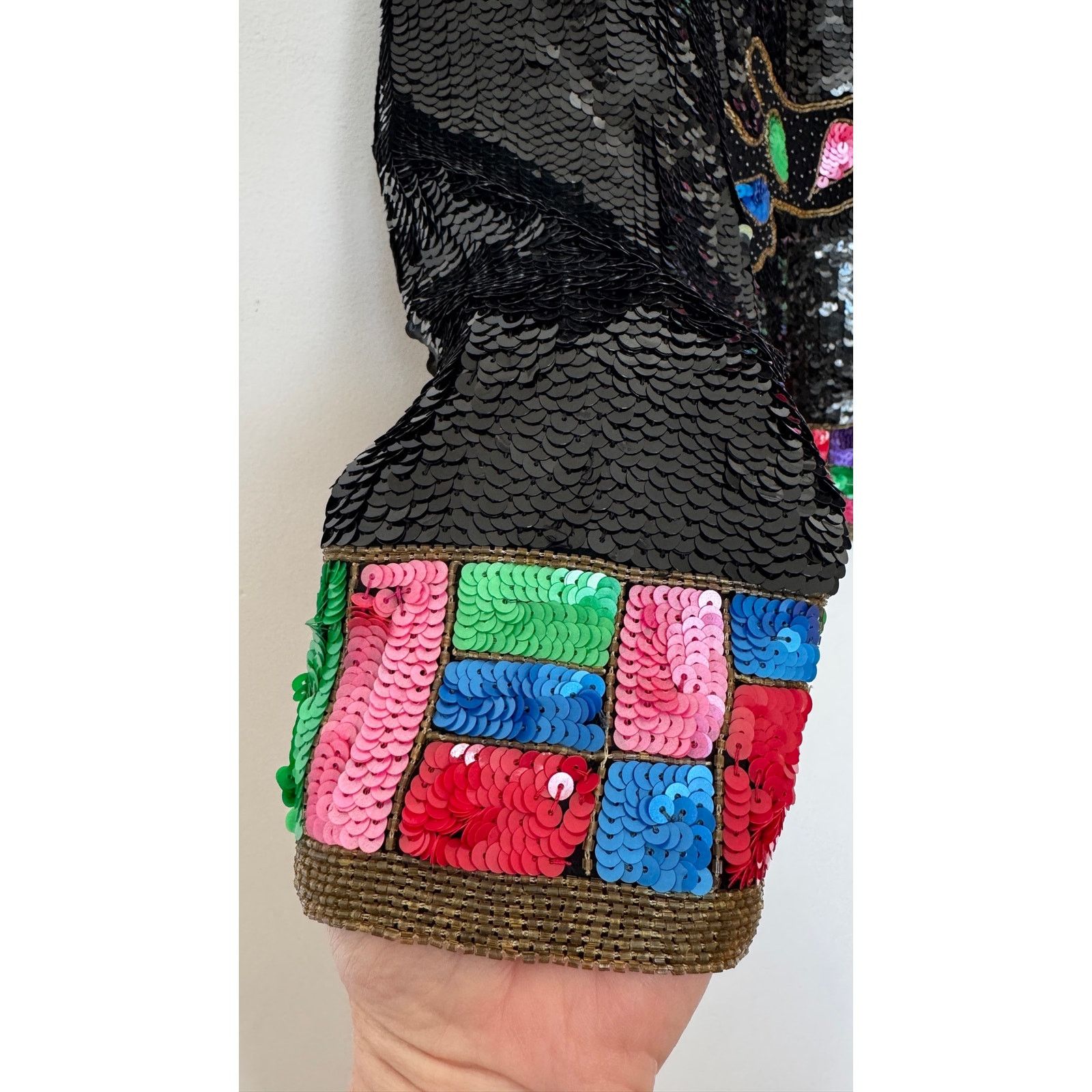 Vintage 1980s Pinky Creations Silk Sequin Jacket Black Medium Size M / US 6-8 / IT 42-44 - 7 Thumbnail
