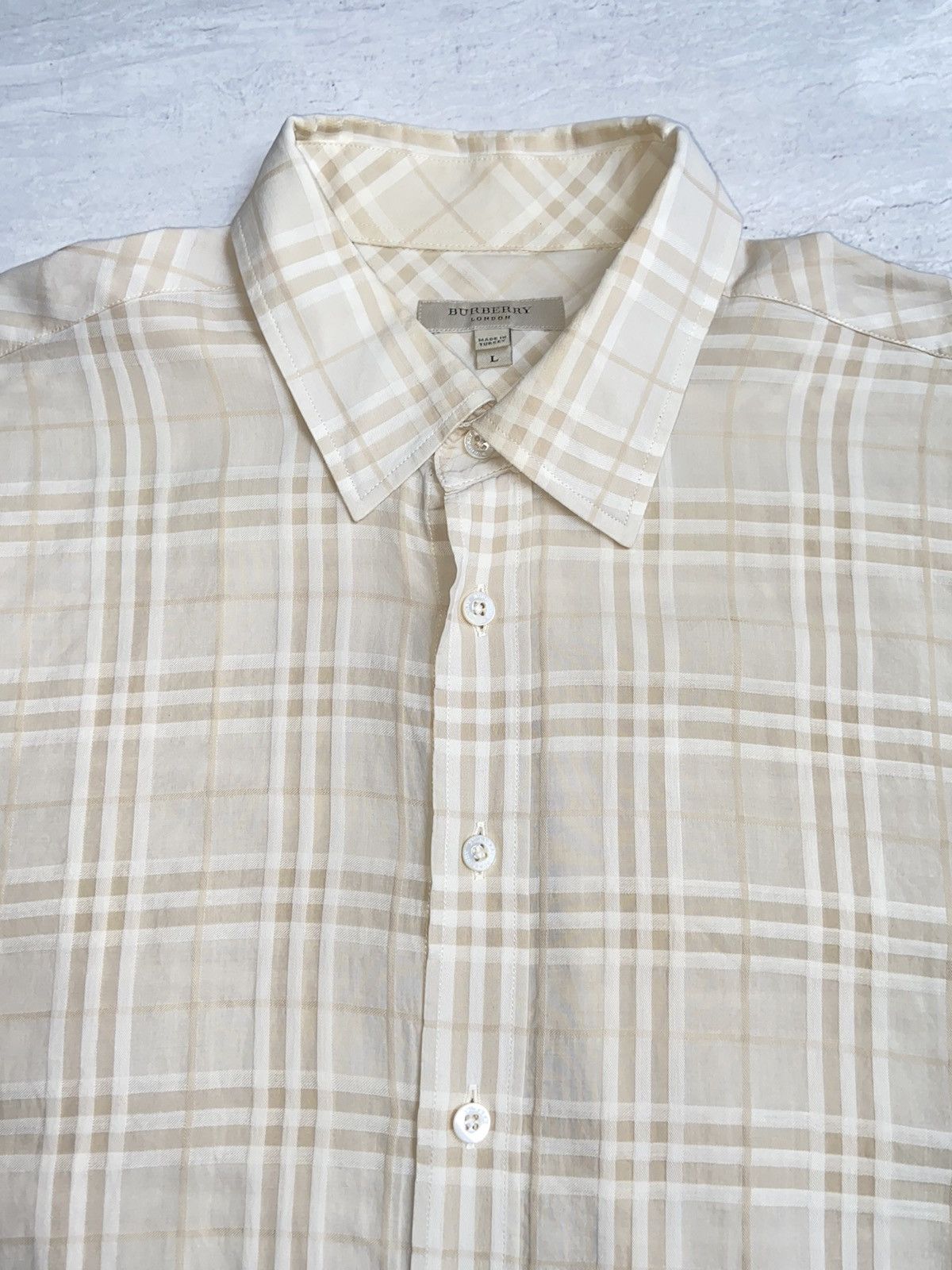 Burberry BURBERRY Cream Striped Shirt Size US L / EU 52-54 / 3 - 10 Thumbnail