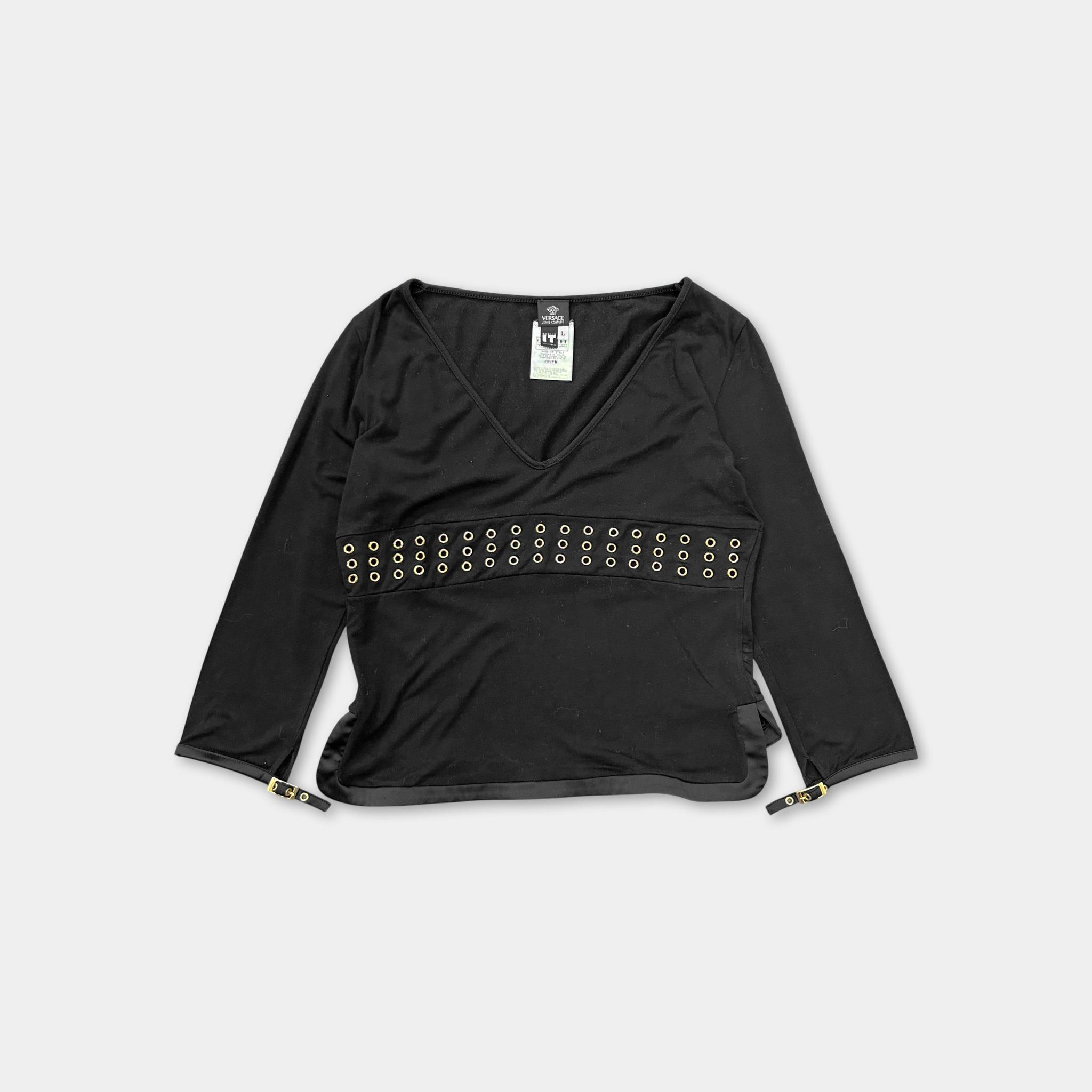 Versace Versace 1990s Gold Eyelet Long Sleeve T-shirt Size US L / EU 52-54 / 3 - 1 Thumbnail