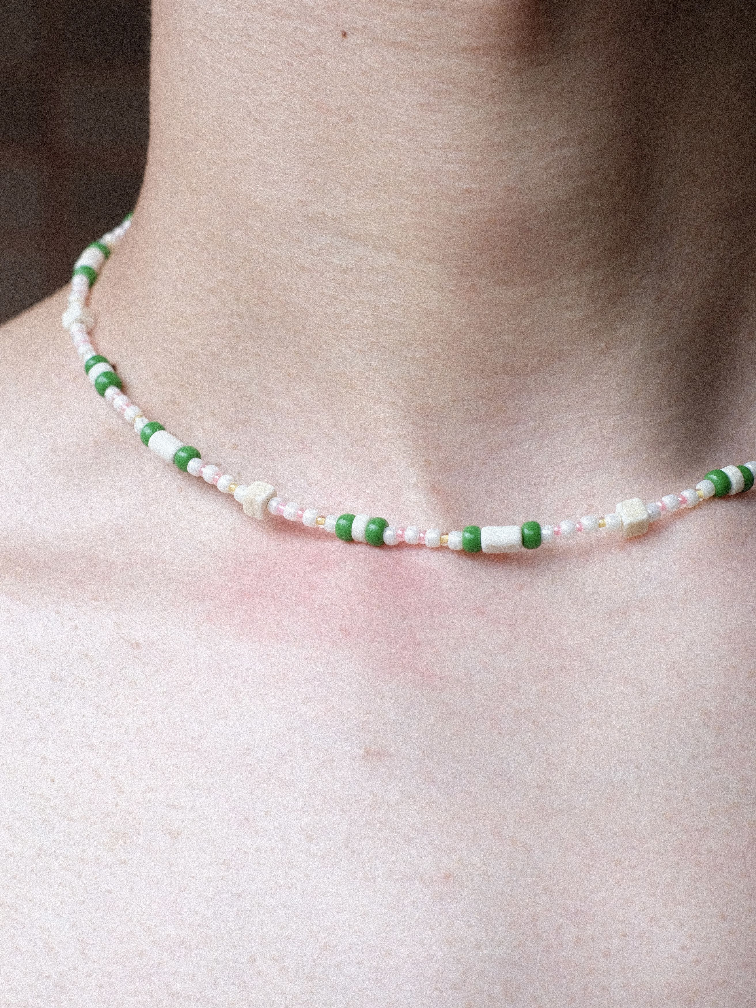 Handmade × Japanese Brand Cute Green and Pink Handmade Beaded Necklace 16.1in Size ONE SIZE - 2 Thumbnail