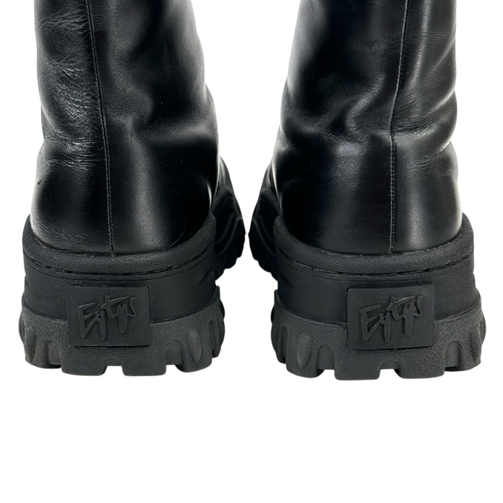 Raven Black Leather Front Zipper Platform Boots in OG box