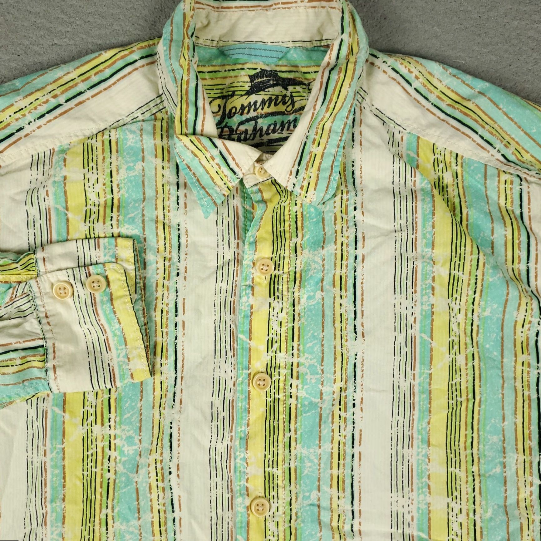 Tommy Bahama Tommy Bahama Shirt Mens XL Yellow Blue Striped Cotton Button-Up Long Sleeve Size US XL / EU 56 / 4 - 2 Thumbnail
