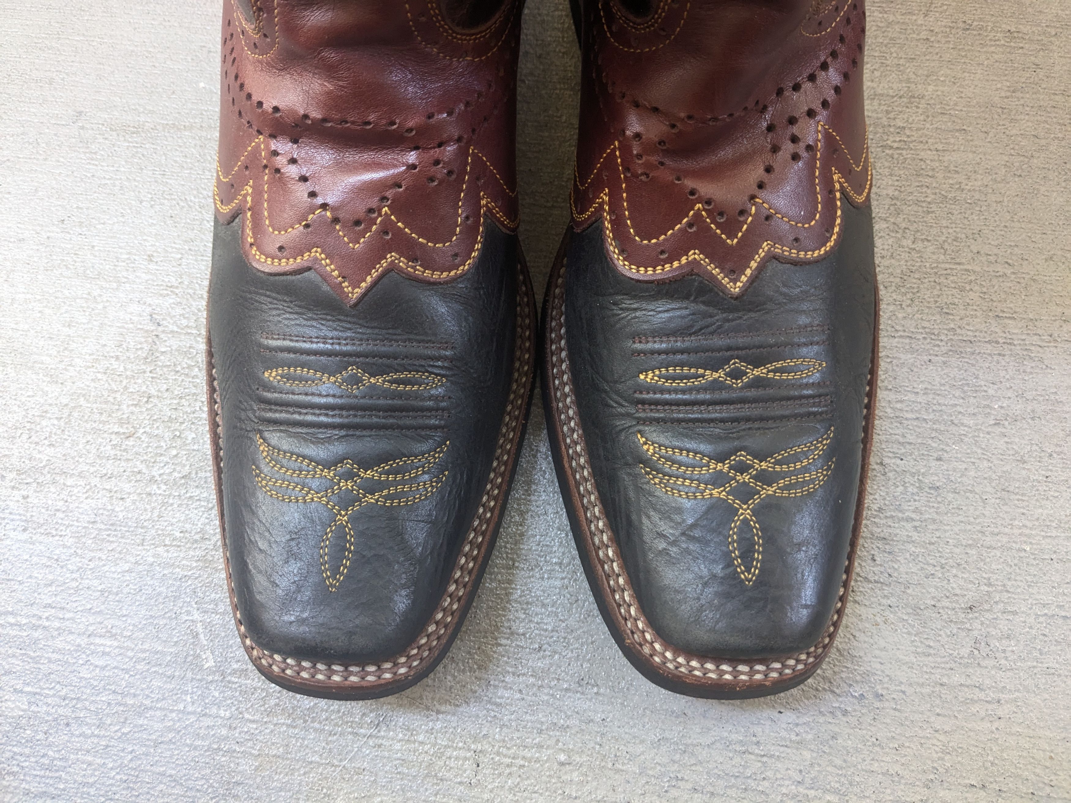Genuine Leather Denver Cowboy Boots Brown Leather Black 11 Square Toe Rubber Size US 11 / EU 44 - 5 Thumbnail