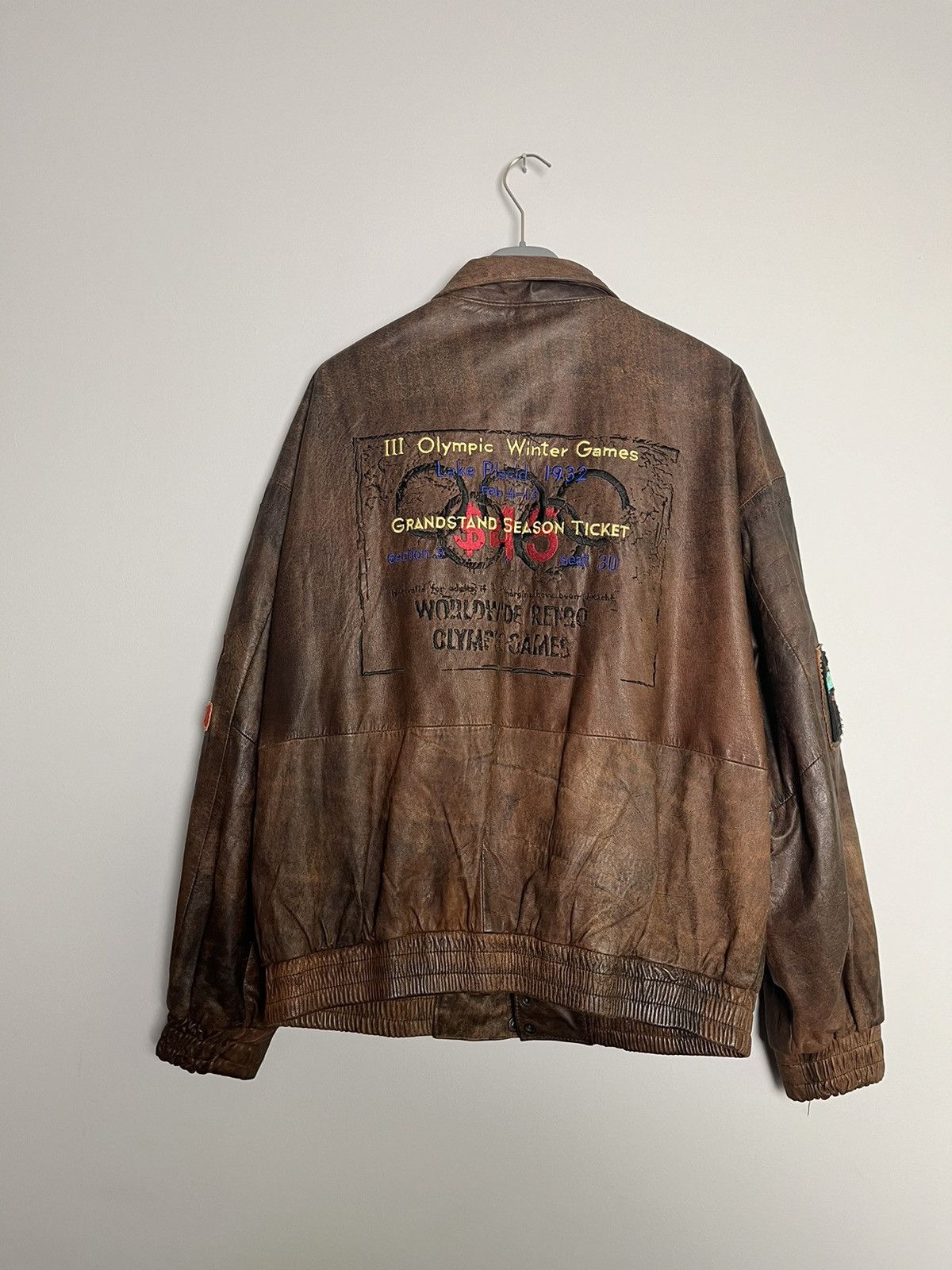 Vintage Vintage Adidas Leather Jacket Olympics Lake Placid Size US L / EU 52-54 / 3 - 3 Thumbnail