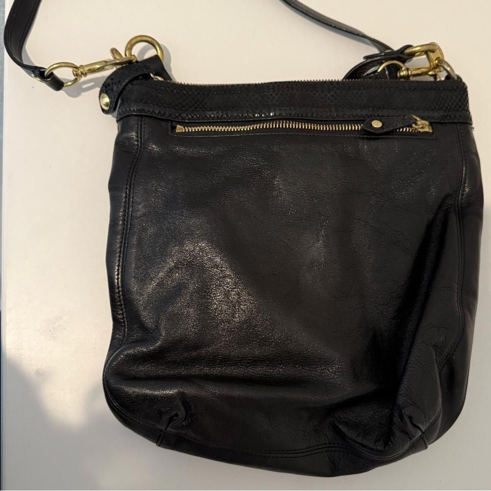Coach COACH Ashley Hippie Crossbody Black Leather Snake Print Trim Size ONE SIZE - 5 Thumbnail