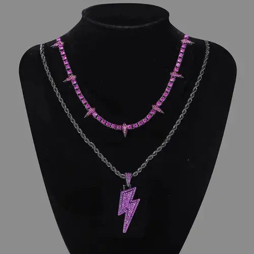 Jewelry Double Layer Purple Lightning Pendant Necklace Size ONE SIZE - 3 Thumbnail