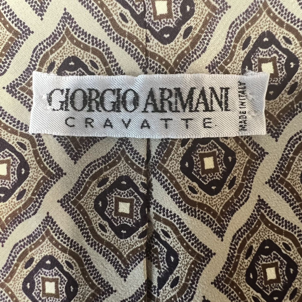 Giorgio Armani Giorgio Armani Cravatte 100% Silk Tie Beige Brown Geometric Size ONE SIZE - 3 Thumbnail