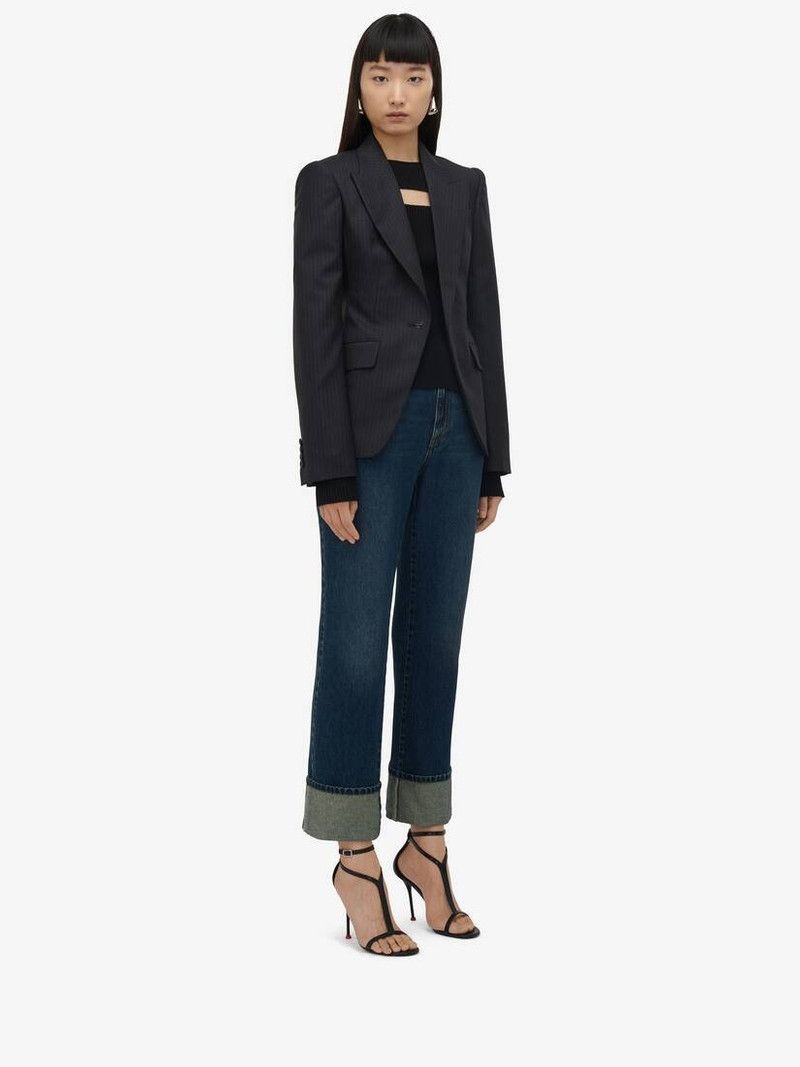 Alexander McQueen o1srvl11e0226 Pinstripe Single-Breasted Jacket In Grey Size S / US 4 / IT 40 - 4 Thumbnail