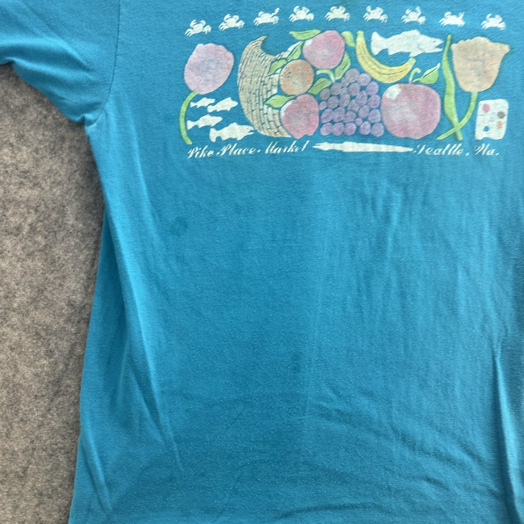 Hanes VINTAGE Pike Place Market Shirt Mens M Blue Seattle 80s Hanes Tee Graphic Print Souvenir Size US M / EU 48-50 / 2 - 4 Thumbnail