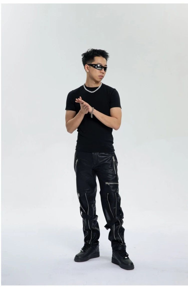 Leather × Vintage Cool Black Pu Leather Pants Men Size US 32 / EU 48 - 3 Thumbnail