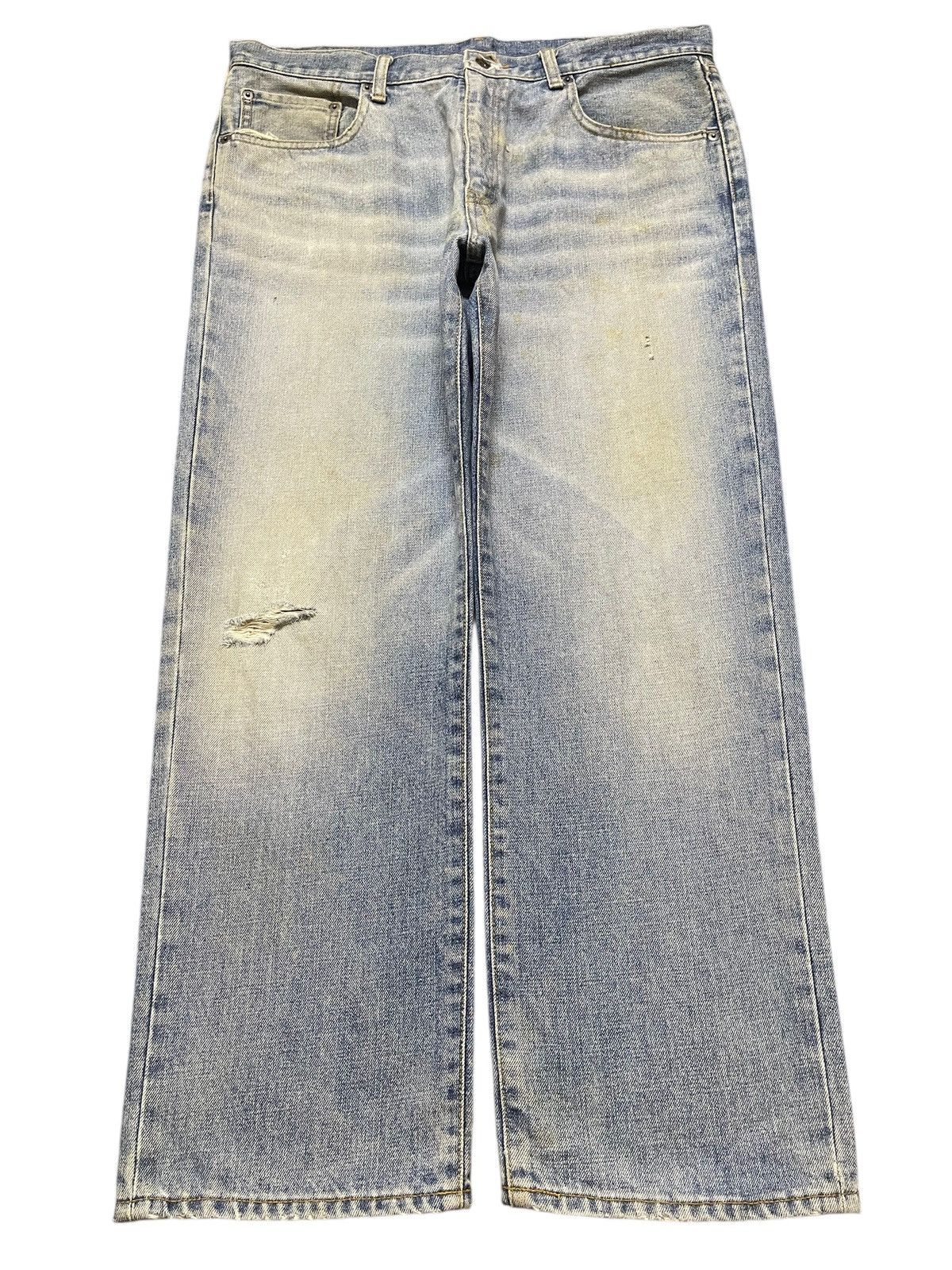 Vintage Uniqlo Blue Mud Wash Faded Distress Whiskers Baggy