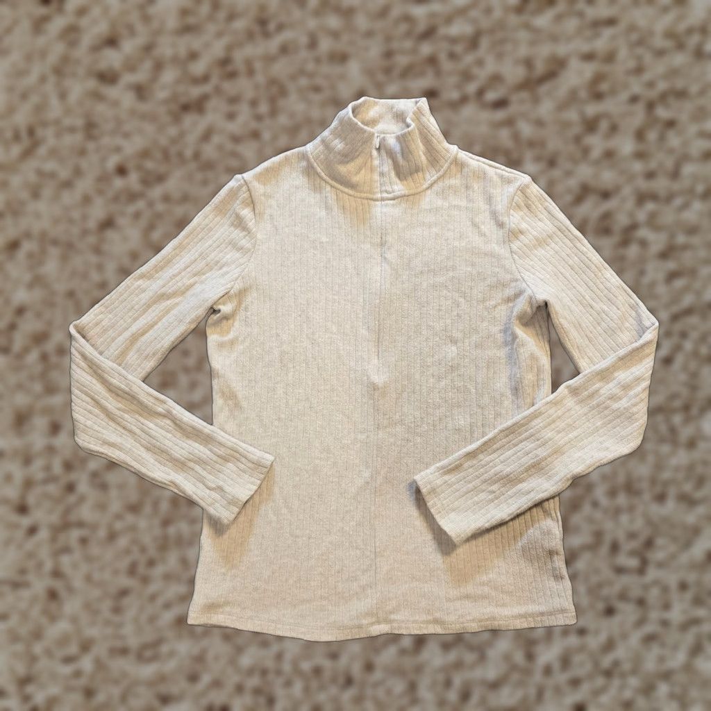Vince Vince Top Womens Size S Beige Ribbed 1/4 Zip Knit Long Sleeve Casual Capsule Shirt Size S / US 4 / IT 40 - 1 Thumbnail