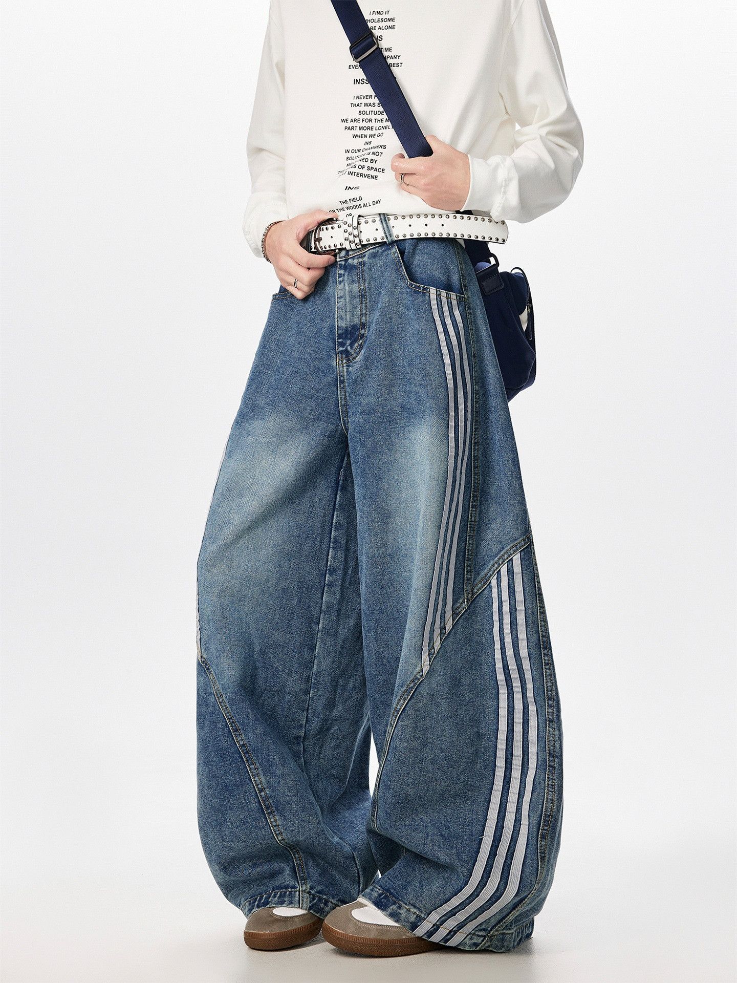 Japanese Brand American retro washed patchwork curved jeans for men Size US 32 / EU 48 - 3 Thumbnail