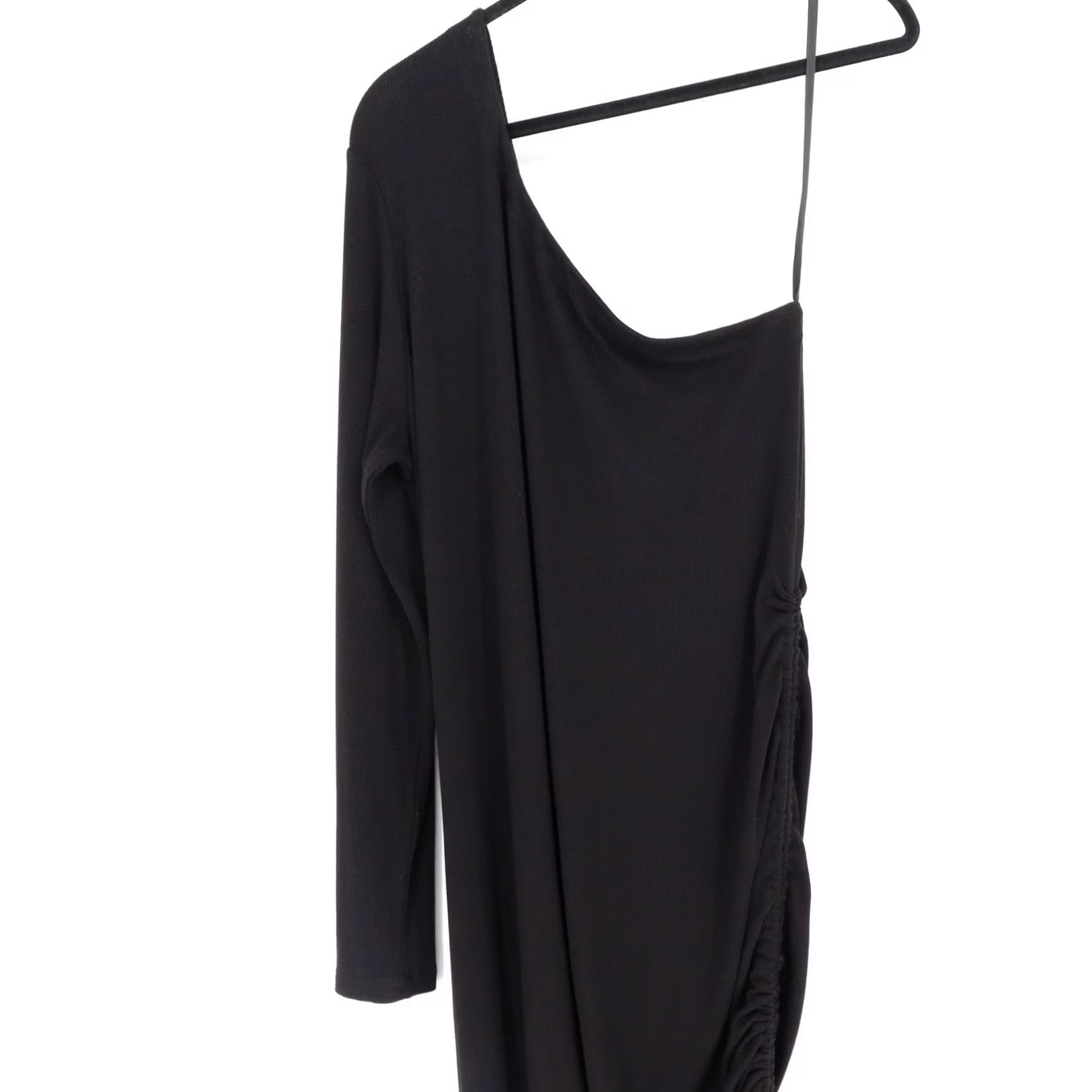 Vintage LNA Dress Black One Shoulder Long Sleeve Ruched Bodycon Womens 2X Size XXL / US 16-18 / IT 52-54 - 2 Thumbnail