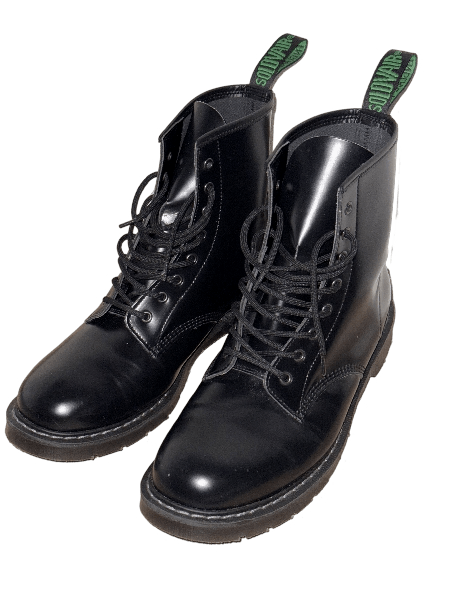 Solovair Black Vegan Hi-Shine 8 Eye Derby Boot