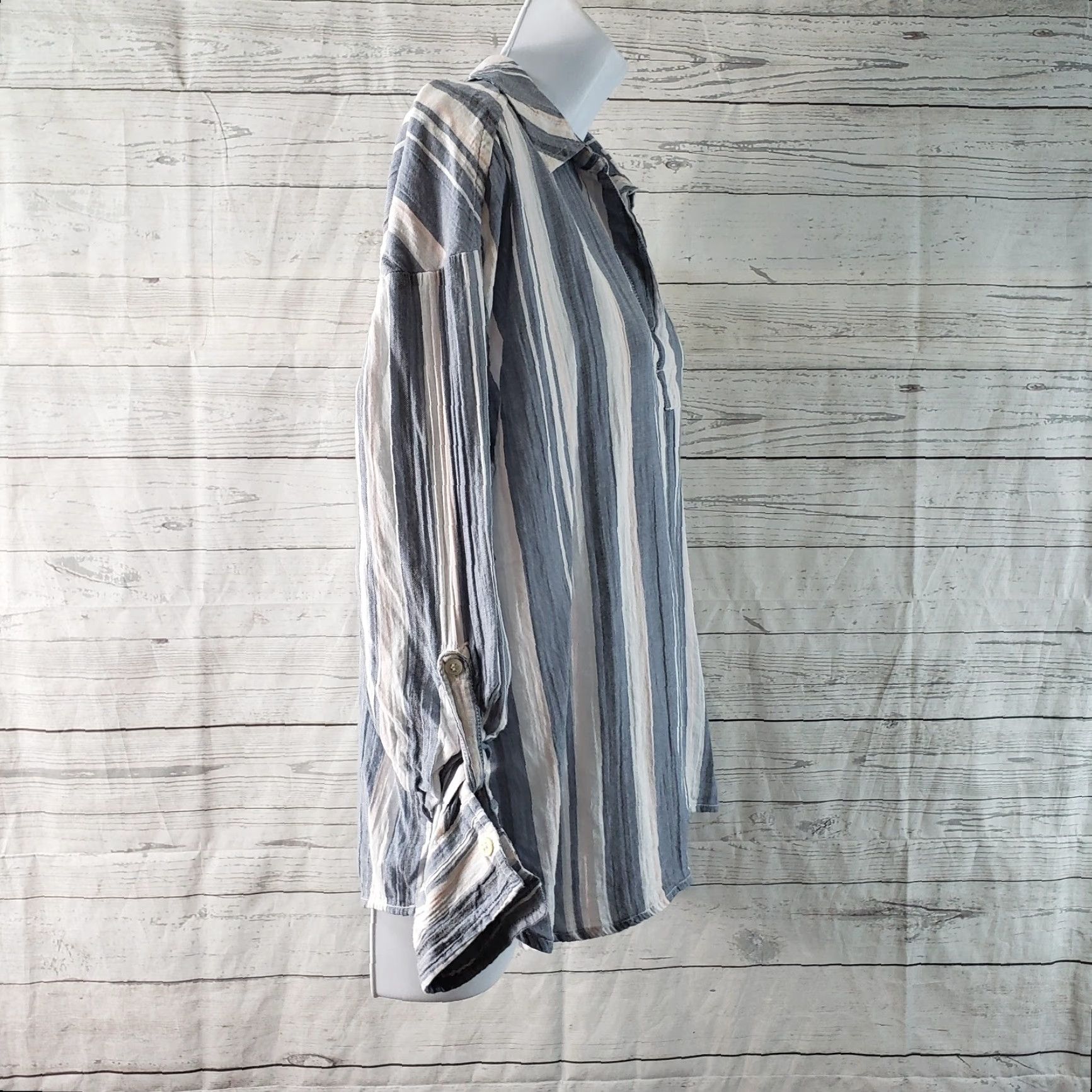 Michael Stars Michael Stars Womens Popover Top Shirt S Blue Striped Long Sleeve Buttons Size S / US 4 / IT 40 - 3 Thumbnail
