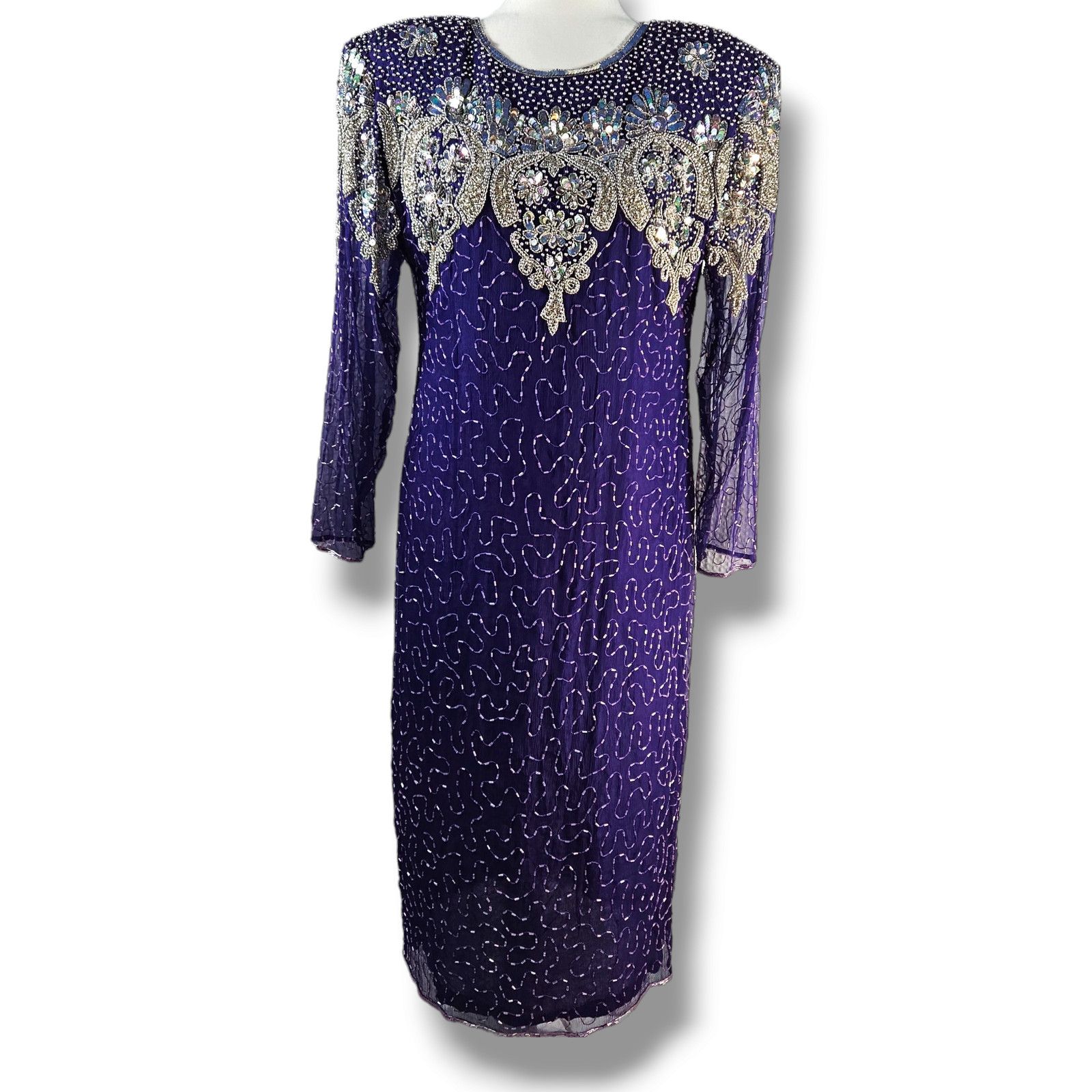 Other VTG JP Fashion Hand Beaded Silk Sheath Dress Sz. M Purple Size M / US 6-8 / IT 42-44 - 2 Thumbnail