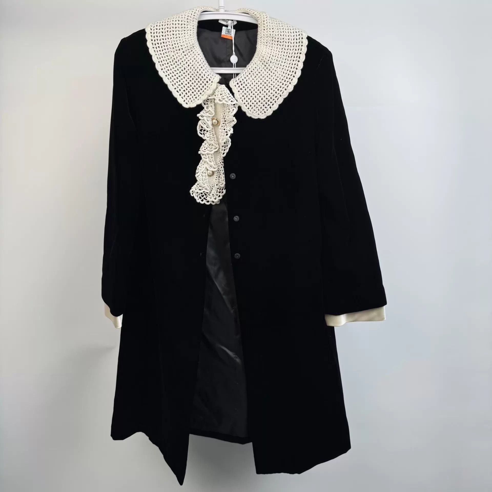 Miu Miu MIU MIU Women's Long Velvet Black Coat 40 Size S / US 4 / IT 40 - 1 Thumbnail