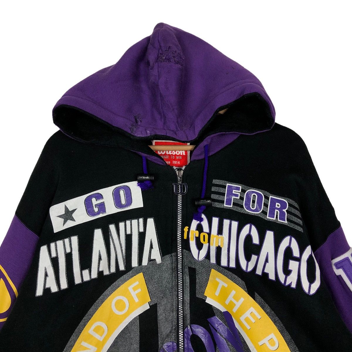 Japanese Brand 🔥Vintage Wilson Overprint Hoodie Zipper Jacket Streetwear Size US L / EU 52-54 / 3 - 2 Thumbnail