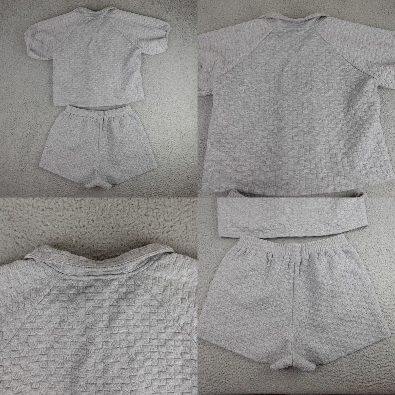 Vintage Main Strip Pajama Set Women's Large Gray Henley Short Sleeve Knit Collared Shirt? Size 36" / US 14 / IT 50 - 8 Thumbnail