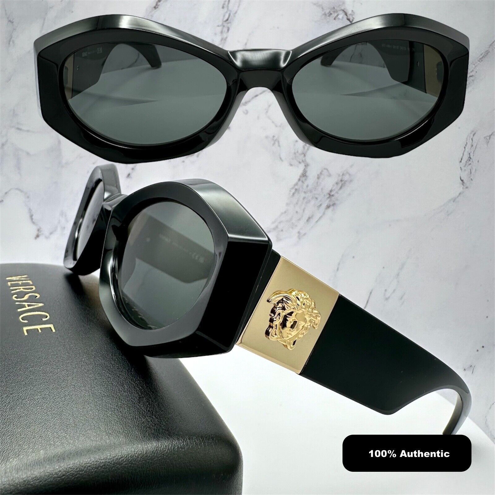 Versace New Versace Sunglasses Black Gold Medusa Plaque Oval Italy Size ONE SIZE - 3 Thumbnail