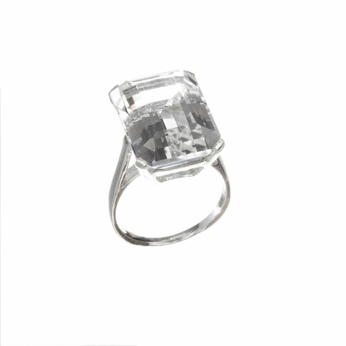 Designer Massive Sterling Emerald Cut Rock Crystal Cocktail Ring Size ONE SIZE - 1 Thumbnail