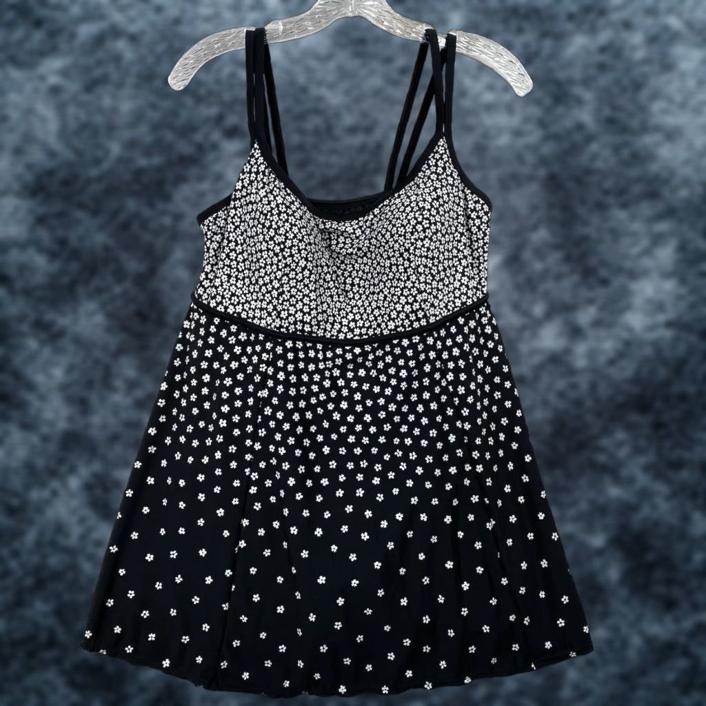 Le Cove 16W One Piece Black Floral Swimsuit Swims Dress Strappy Slimming Woman Colorful Tank