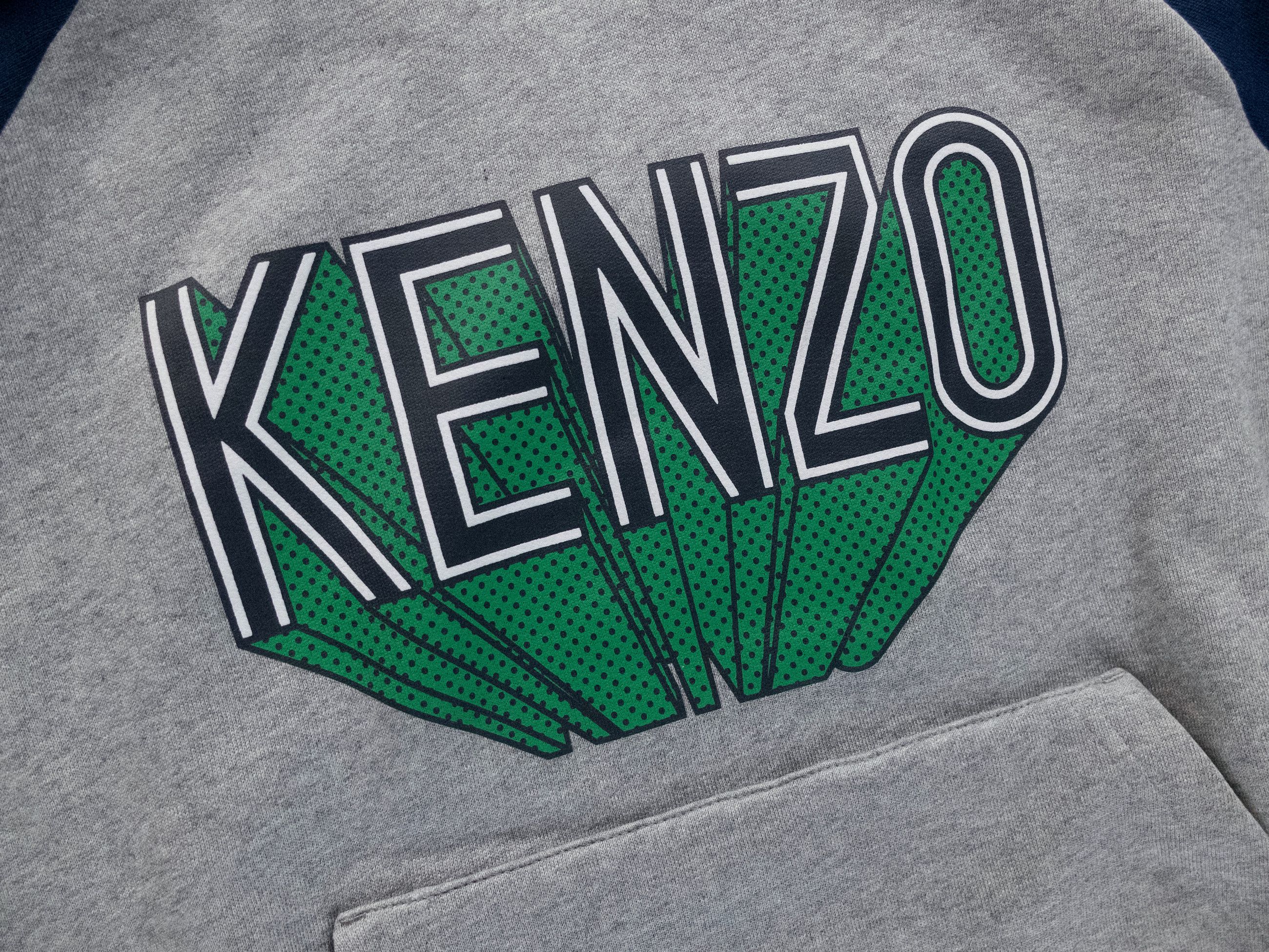 Kenzo KENZO gray & navy blue logo print hoodie sweatshirt Medium Size US M / EU 48-50 / 2 - 8 Thumbnail
