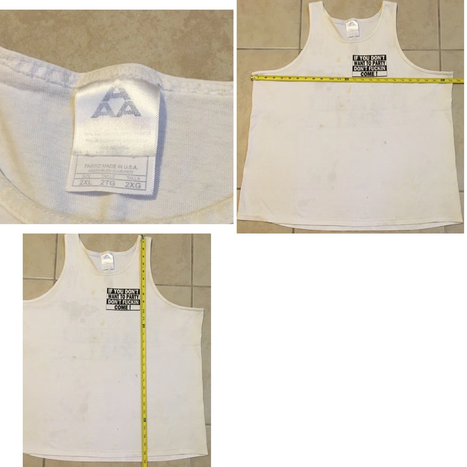 Vintage Vtg If You Dont Wanna Party Dont F*cking Come Faded Distress Tank Top Shirt XXL Shirt Men 2XL White Mexico Grunge Graphic Tee 80s Beach Funny Size US XXL / EU 58 / 5 - 9 Thumbnail
