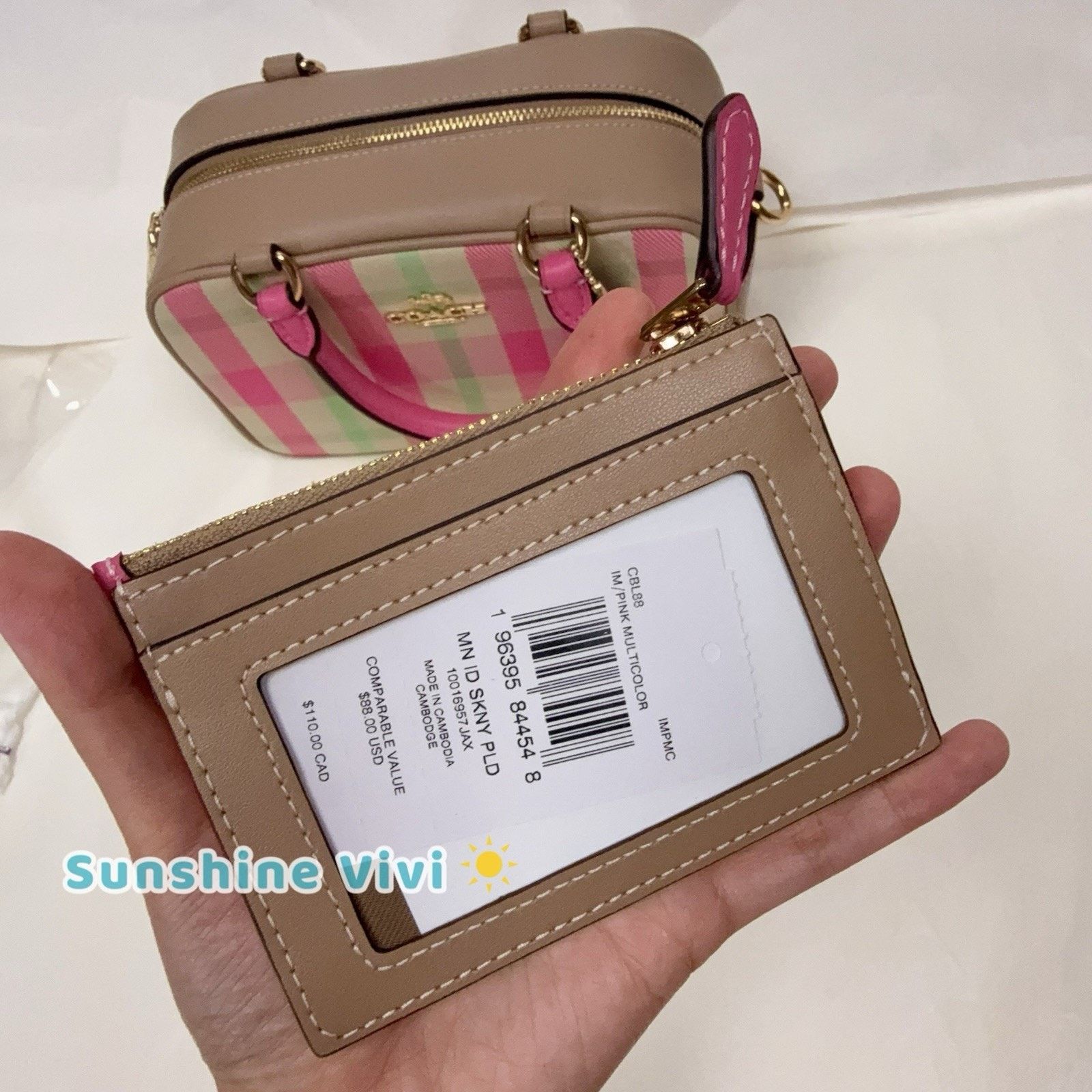 Coach NWT Bundle COACH Satchel Plaid Pink CBI90 & CBL88 ID Case Size ONE SIZE - 9 Thumbnail