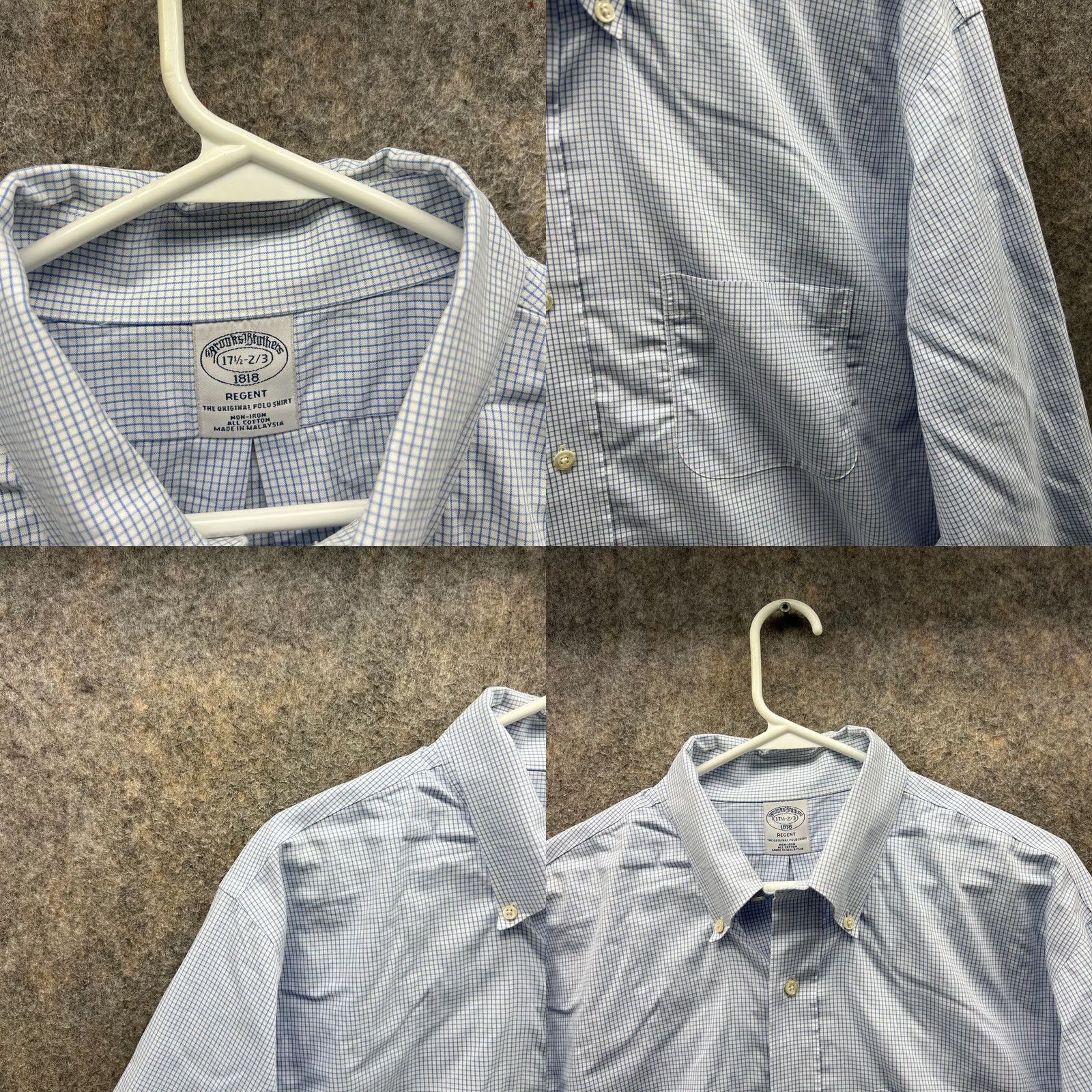 Brooks Brothers Brooks Brothers 1818 Shirt Men 17.5 2/3 Blue Gingham Button-Up Oxford Regent Shirt Size US XXL / EU 58 / 5 - 8 Thumbnail
