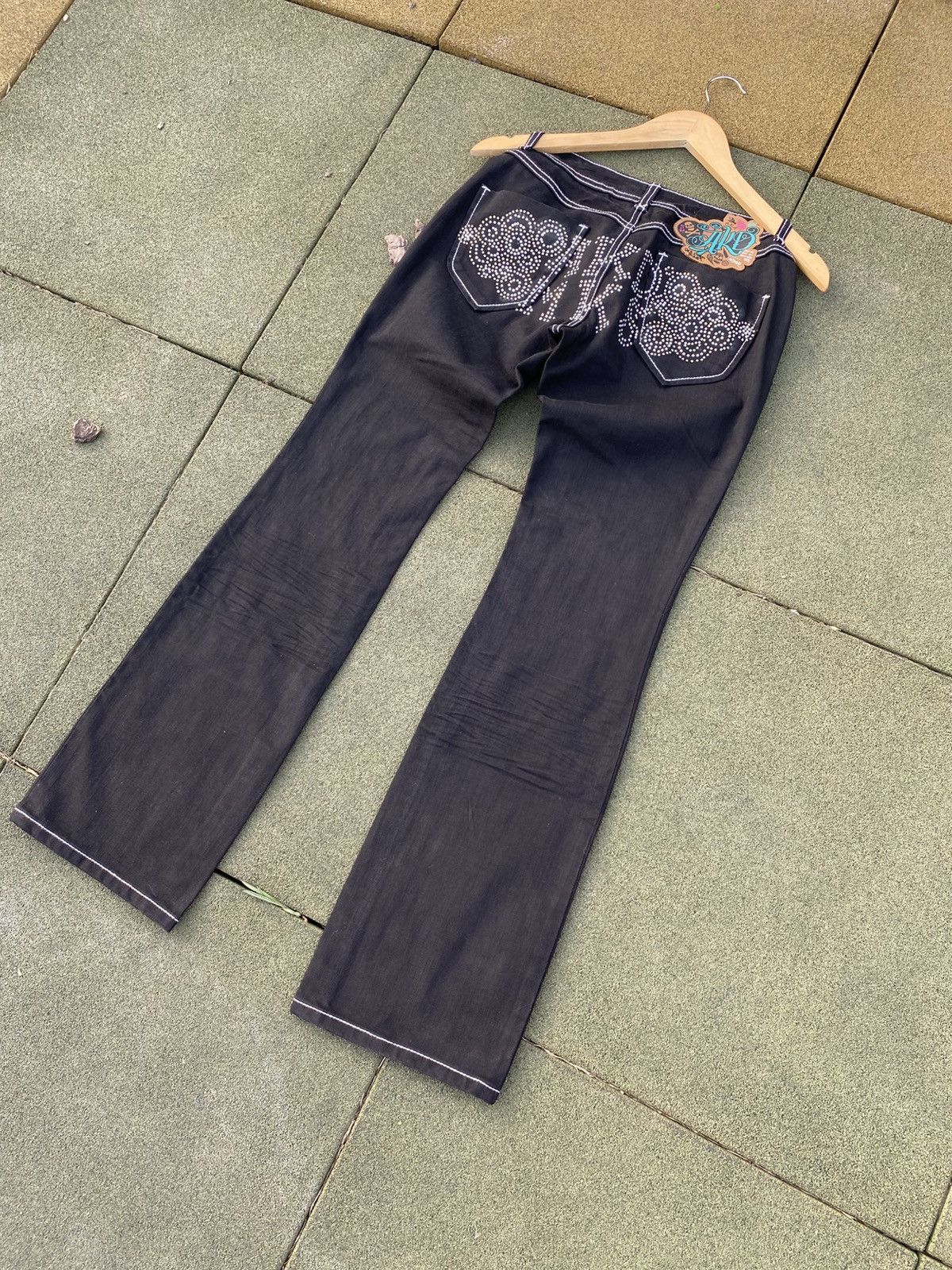Akademiks × Vintage Y2K Akademiks Sample Jeans Rhinestones Skull Print (2007) Size 27" / US 4 / IT 40 - 12 Thumbnail