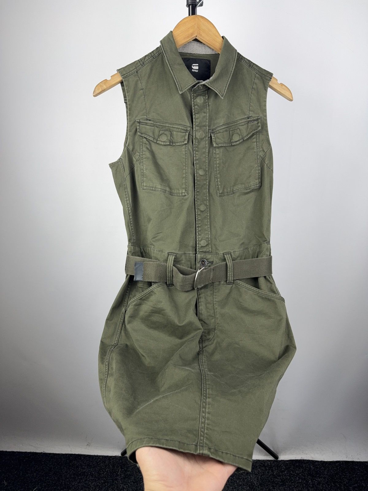 G-Star × Vintage G-Star RAW Belted Utility Shirt Dress Khaki Sleeveless S Size S / US 4 / IT 40 - 4 Thumbnail