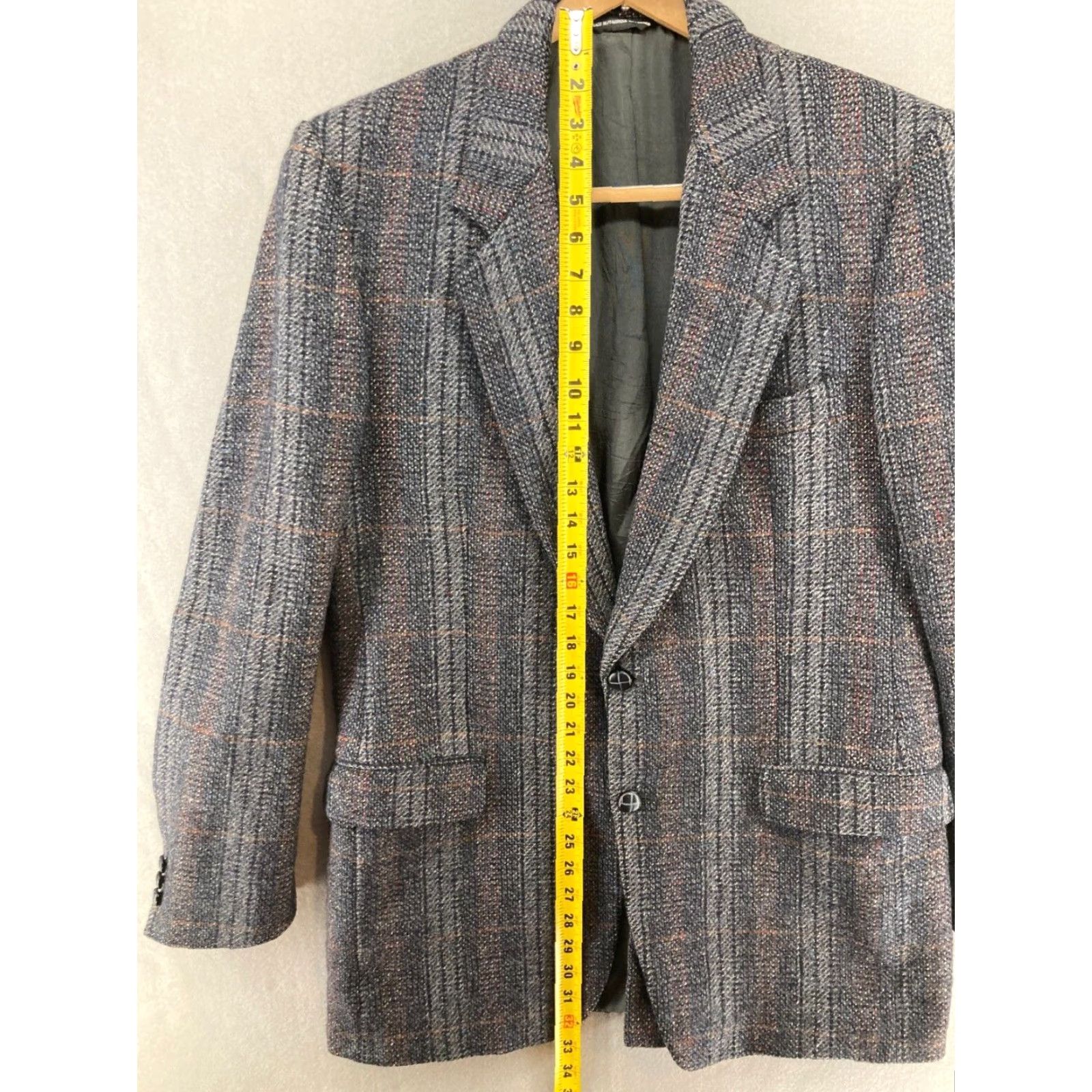 MooRER VINTAGE Moores Tweed Blazer Suit Jacket Mens 42 Regular Gray Plaid 80s Size 42R - 3 Thumbnail