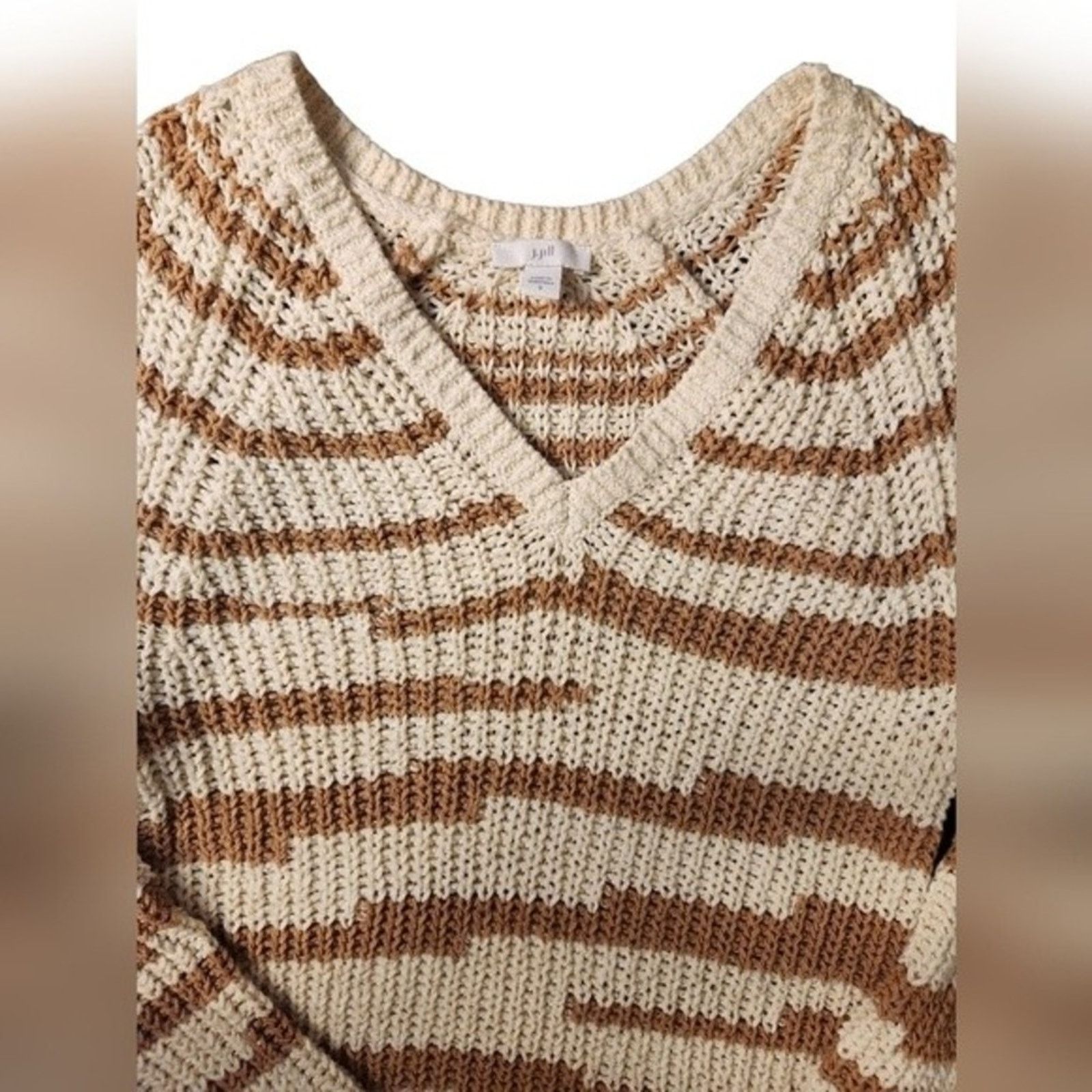 J. Jill J. Jill Chunky Knit Neutral Stripe Sweater Small 100% cotton Size S / US 4 / IT 40 - 4 Thumbnail