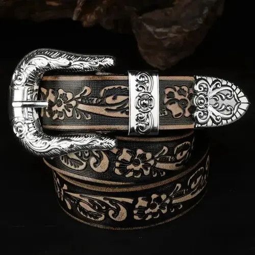 VIBE Flower Embossed Leather Belt Size ONE SIZE - 4 Thumbnail