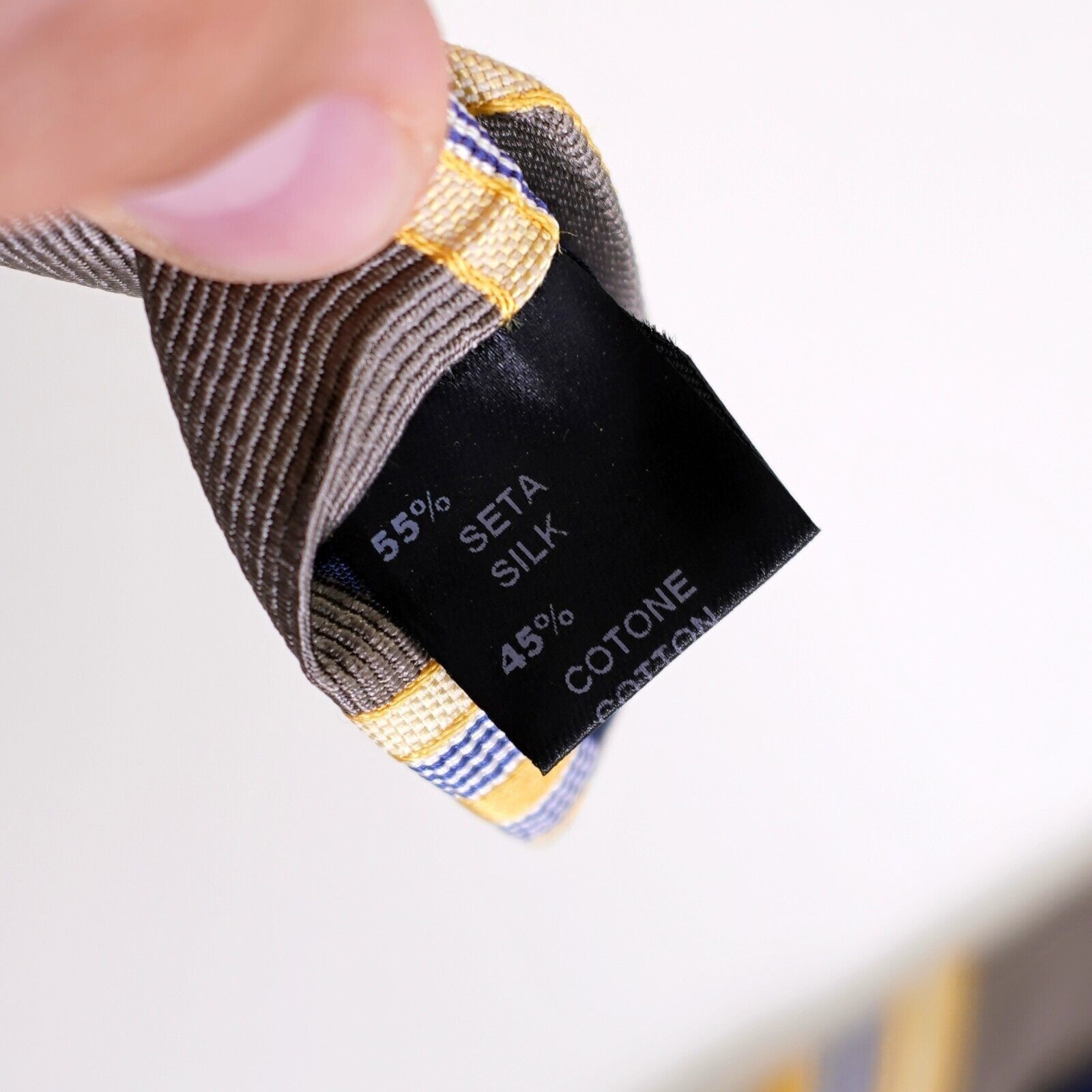 Paul Fredrick Paul Fredrick Gray Yellow Blue Striped Woven Cotton Silk Tie Size ONE SIZE - 4 Thumbnail