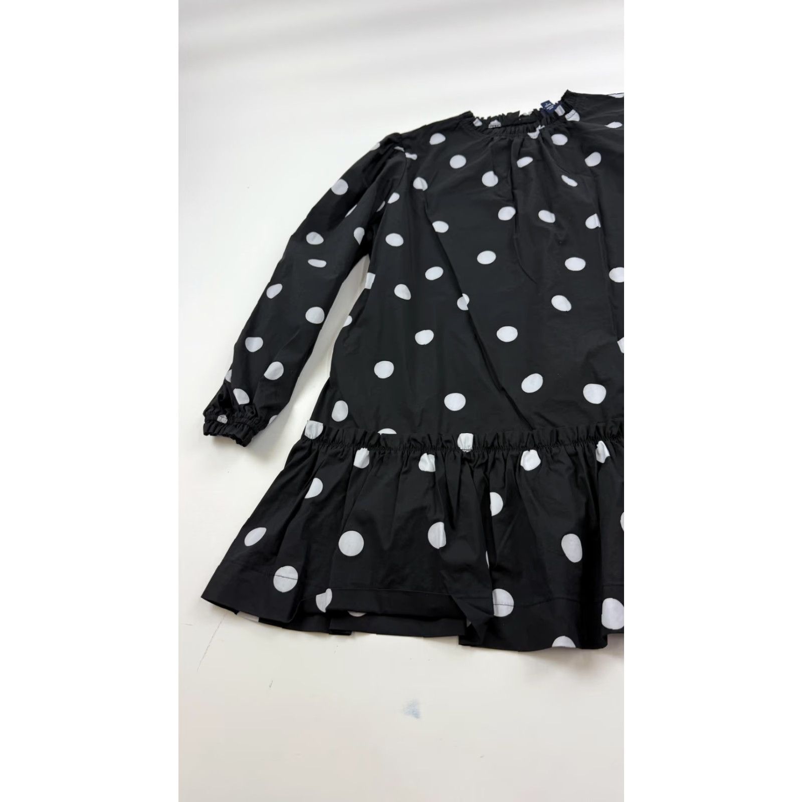 Vintage Scoop Dress Womens Large 12-14 Black Polka Dot Long Sleeve Ruffle Hem Keyhole Dress (Pullover) Size L / US 10 / IT 46 - 3 Thumbnail
