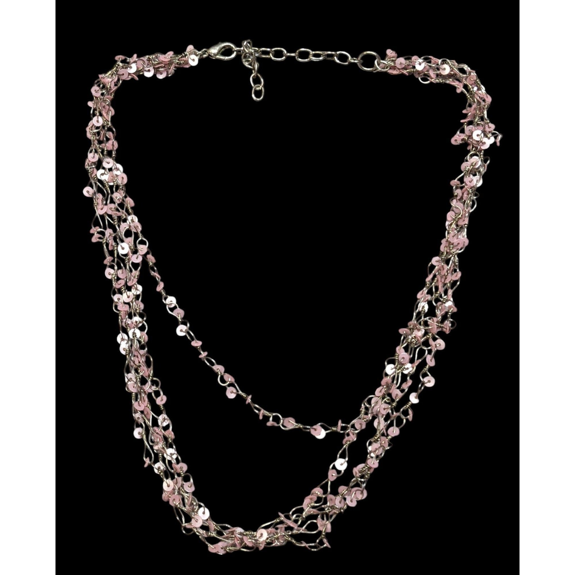 Other Fairycore Pink Sequin Layered Necklace On Silver Tone Chain Size ONE SIZE - 1 Thumbnail