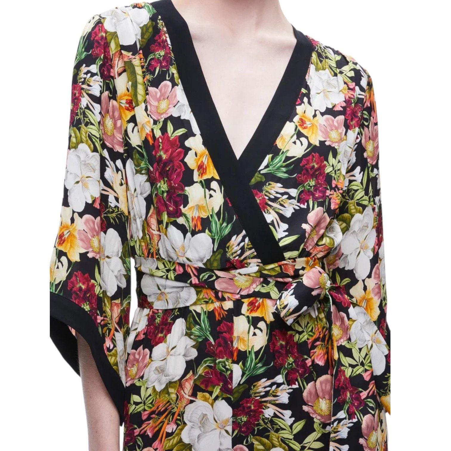 Alice + Olivia ALICE + OLIVIA Black Floral-Print Satin Jumpsuit, US2 Size 26" / US 2 / IT 38 - 6 Thumbnail