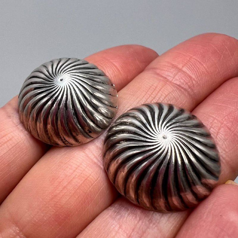 Vintage Vintage USSR Sterling Silver 916 Stud Earrings Spiral Dome Size ONE SIZE - 1 Thumbnail