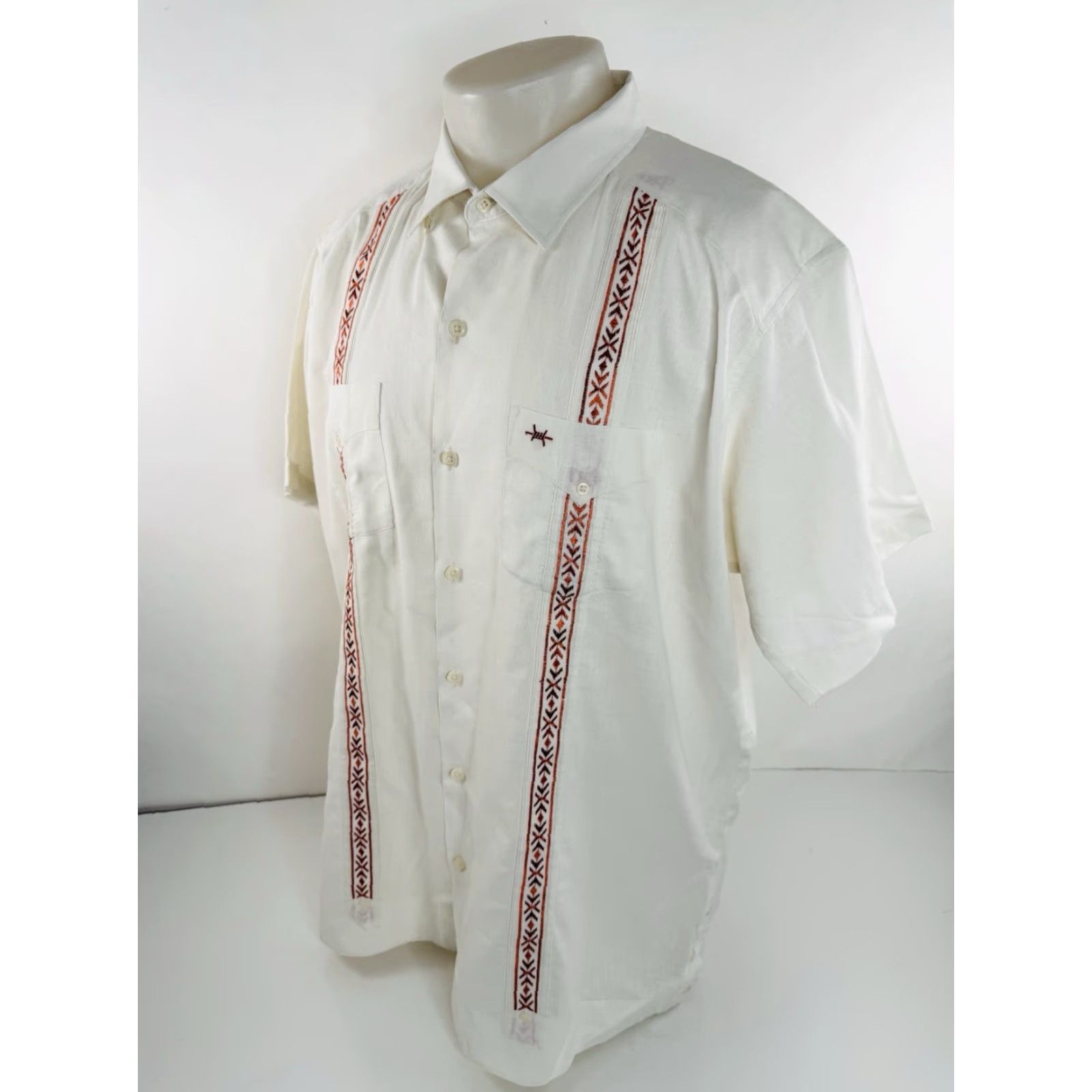 TEXAS STANDARD Linen XL Shirt Mens Ivory Short Sleeve Button-Up - EXCELLENT  - wpequipmentugltd.com