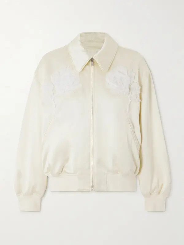 O1loc1c0626 Embroidered Satin Twill Bomber Jacket In Cream in White, Women's