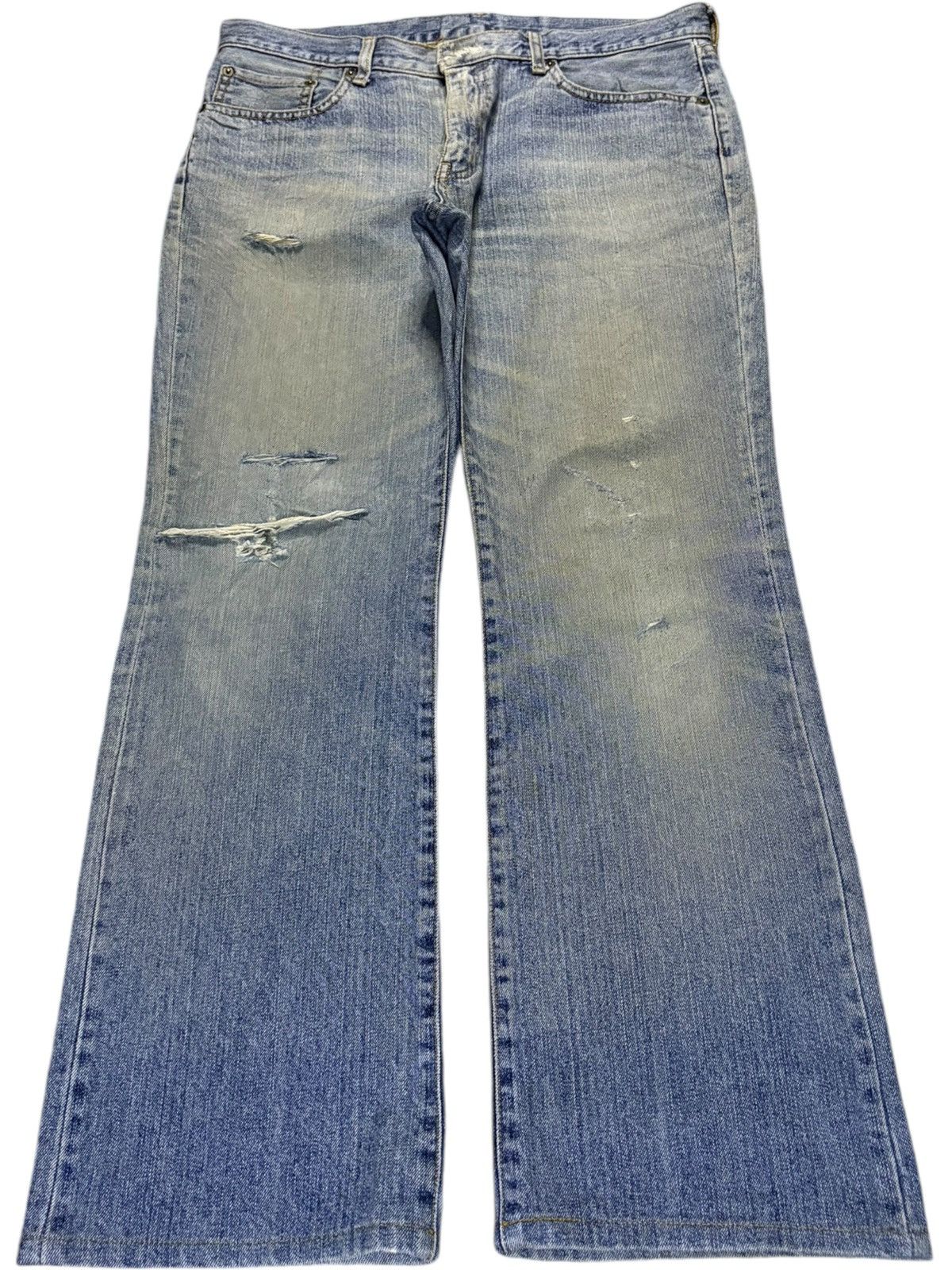 Japanese Brand × Uniqlo Vintage Japanese Uniqlo Mud Wash Distressed Flare Jeans Size US 35 - 1 Thumbnail