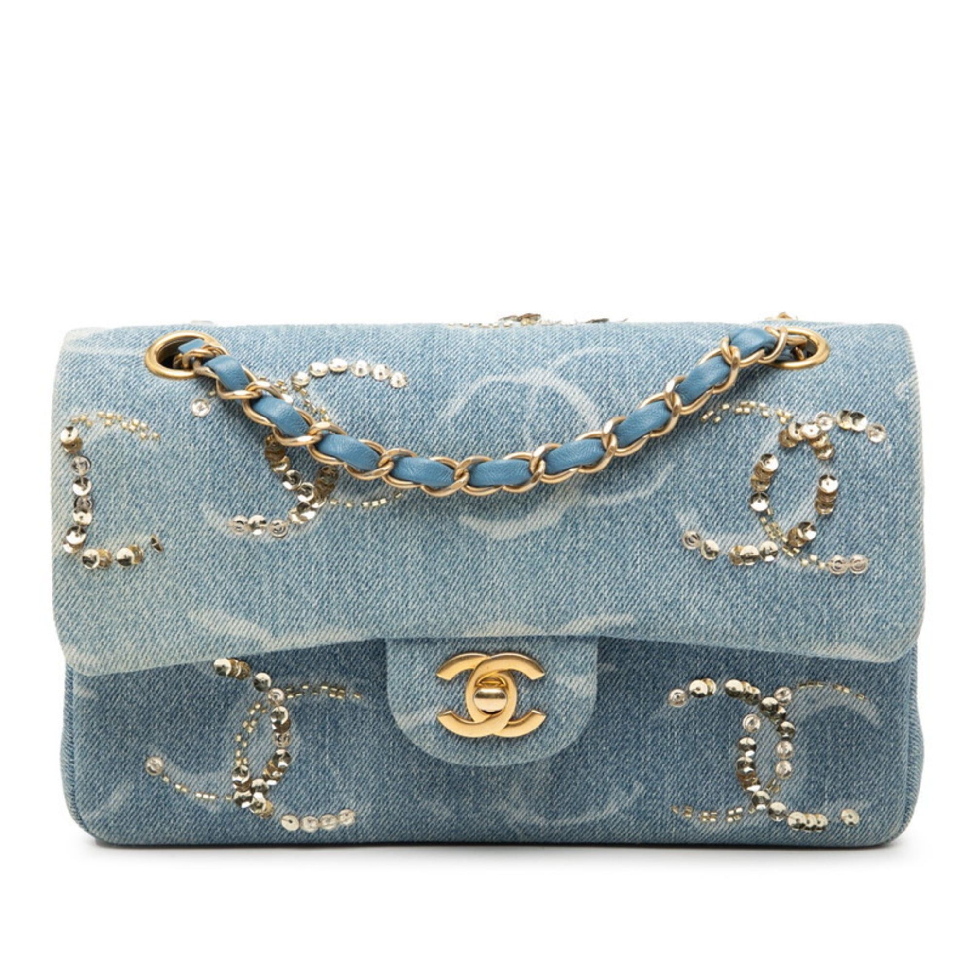 Chanel CHANEL Matelasse Coco Mark Shoulder Bag in Blue and Gold Denim with Sequins for Women Size ONE SIZE - 1 Thumbnail