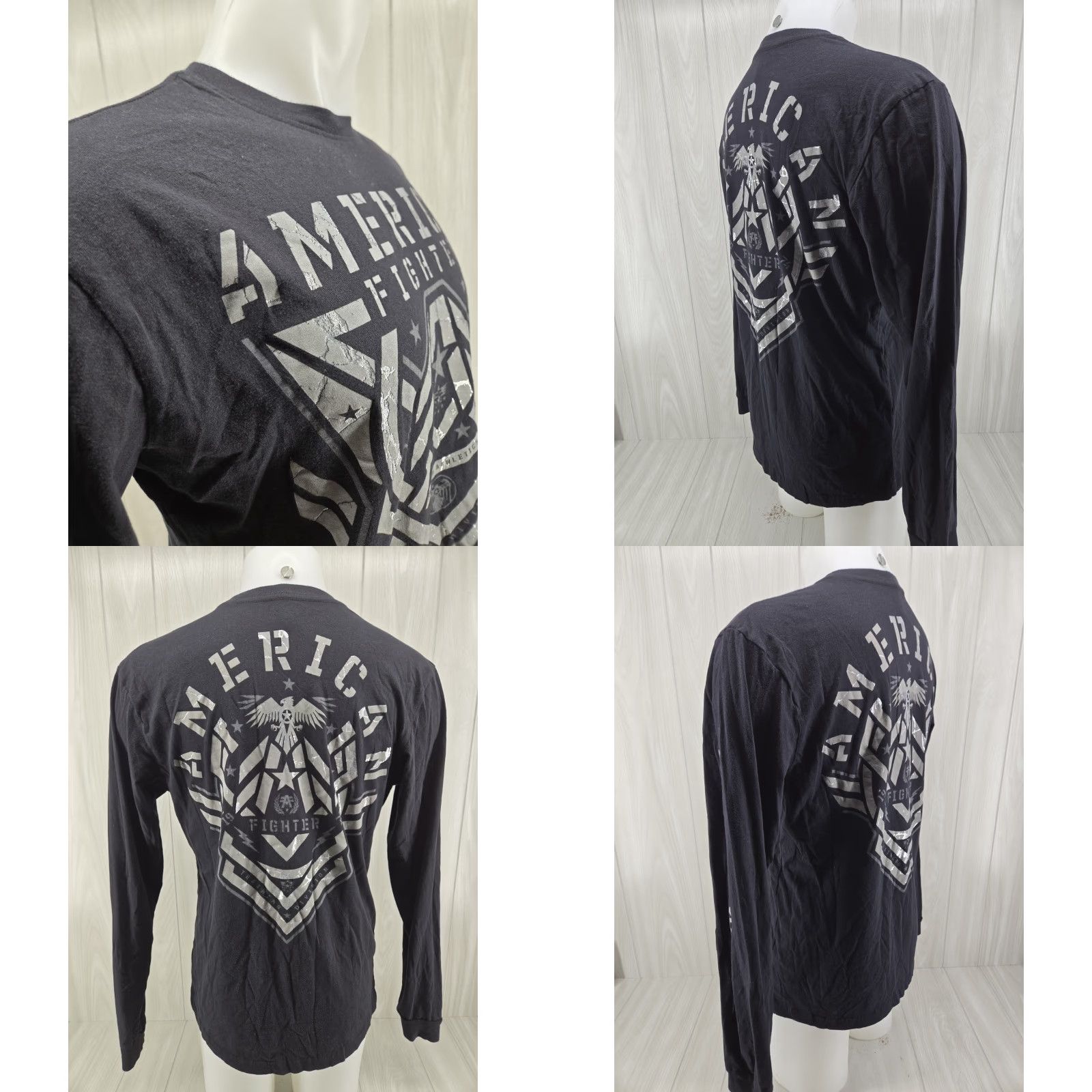 Vintage American Fighter Shirt Mens Large Black Long Sleeve Graphic MMA Size US L / EU 52-54 / 3 - 8 Thumbnail