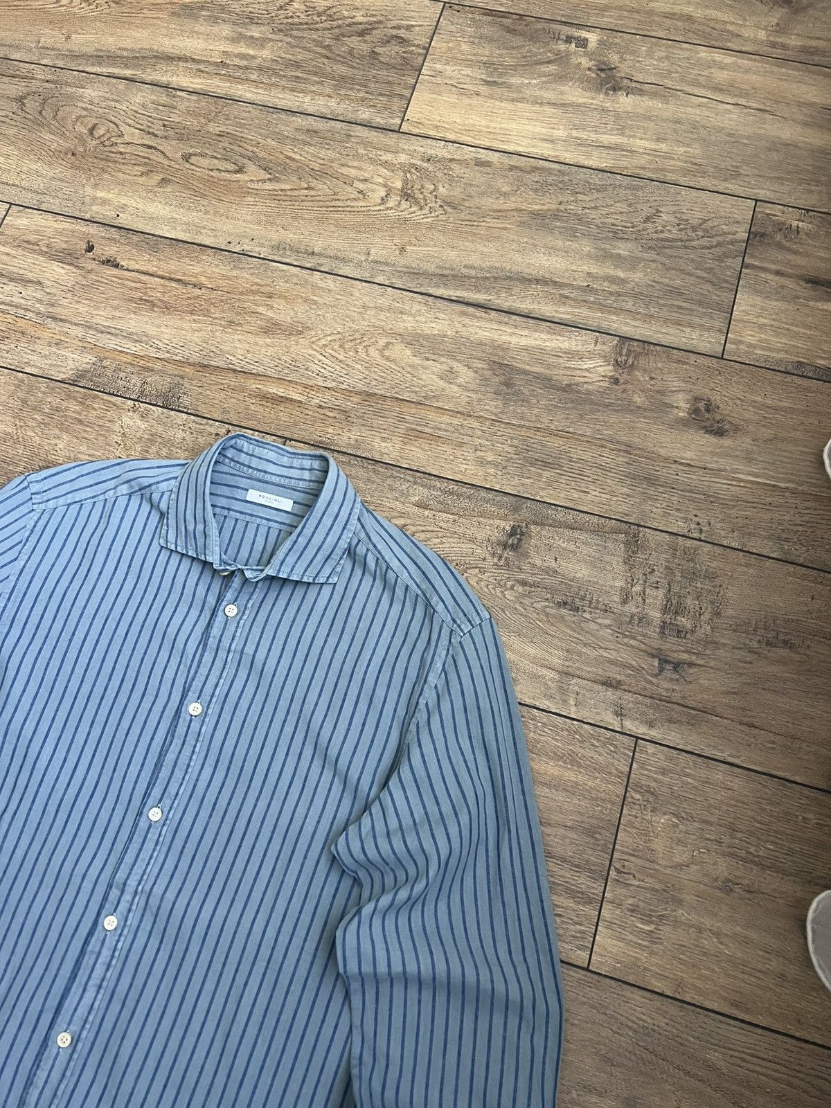 Boglioli Boglioli Sky blue and blue striped cotton and linen shirt Size US XL / EU 56 / 4 - 2 Thumbnail