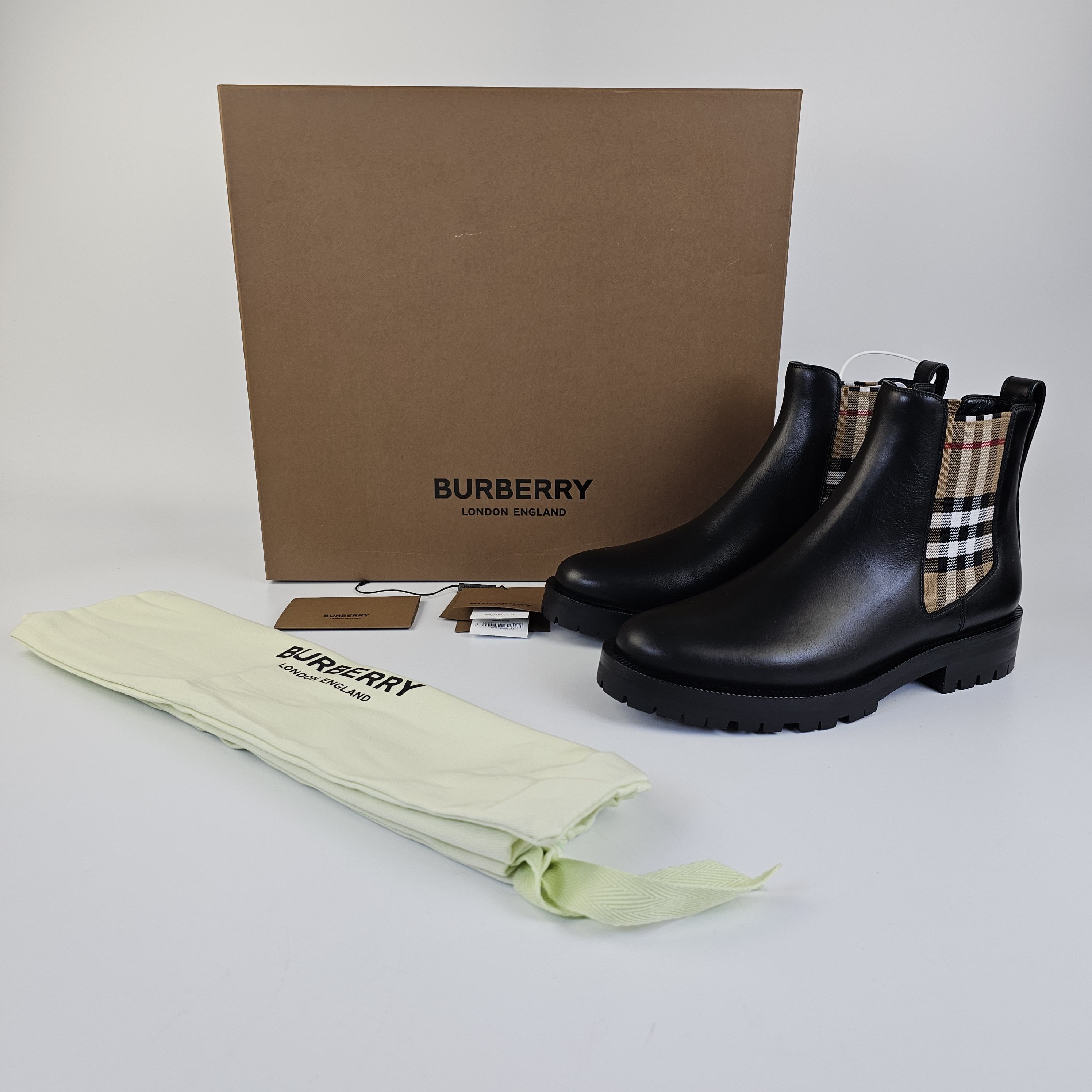 Burberry Allostock Black Checkered Ankle Boots New